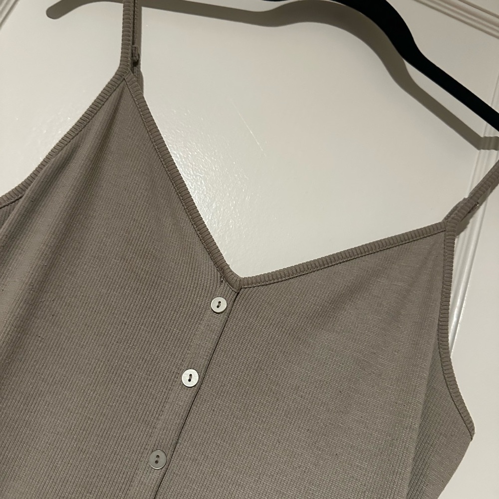 Active USA Taupe Ribbed Button-Down Midi Dress